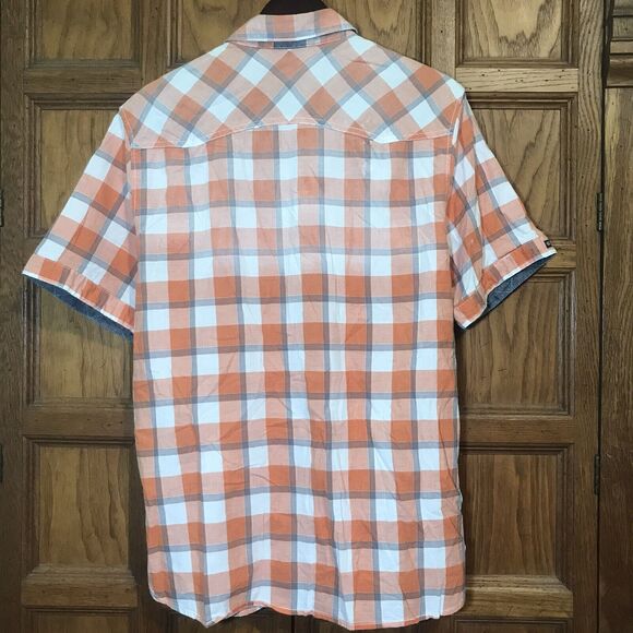Buffalo David Bitton Western Shirt Men's XL Orange Plaid Pearl Snap Short Sleeve - Picture 10 of 15